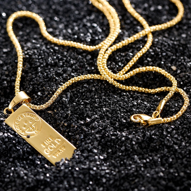 "WE TRUST" Australian Gold Color Bar Pendant Chain