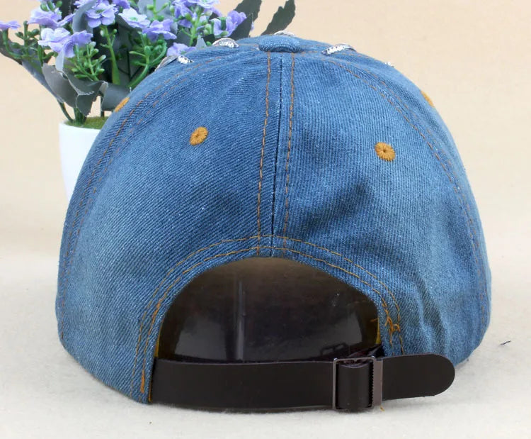 Denim Hip Hop Water Drop Rhinestone Ladies Vintage Jean Baseball Cap