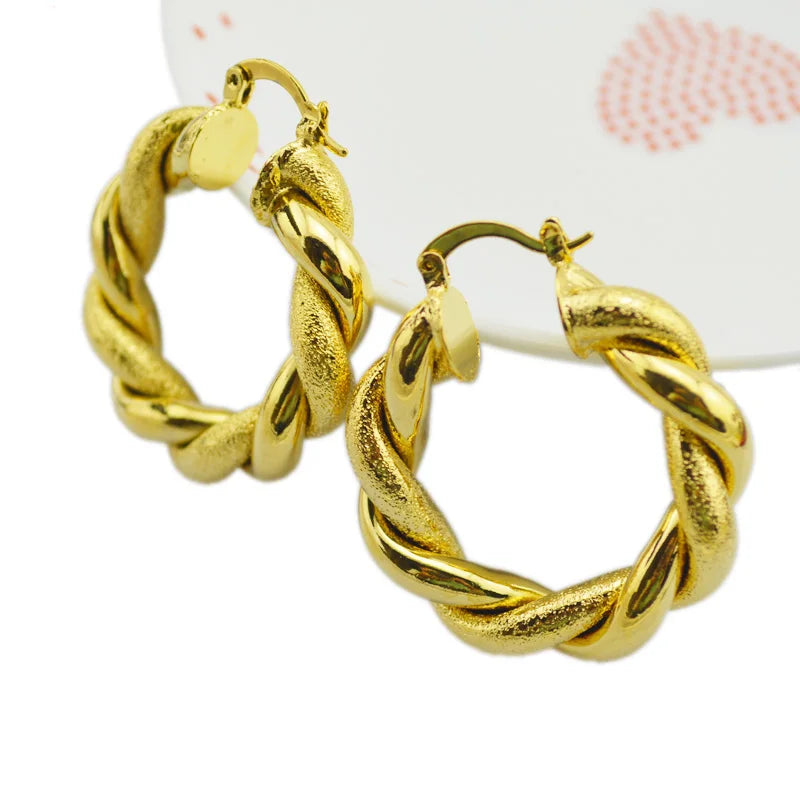 Twisted African Gold Color Hoop Earrings