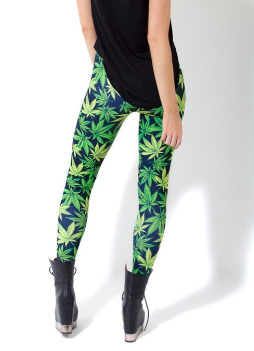 Green Weed Leaf Leggings