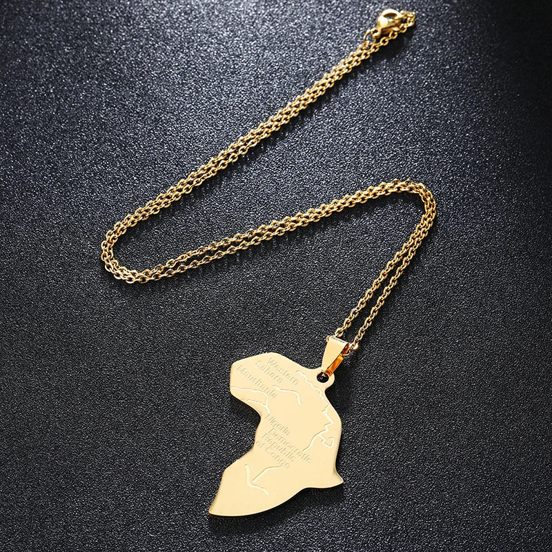 Gold Color African Nigerians Map Stainless Steel Pendant Necklace