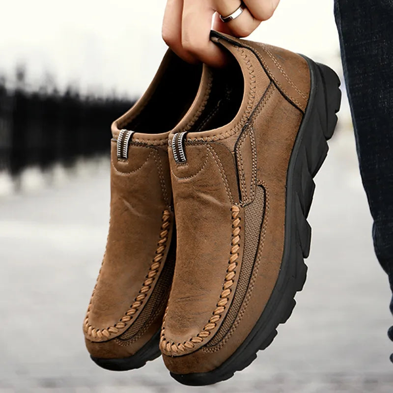 Men Casual Handmade Retro Thick Sole Slip On Loafers