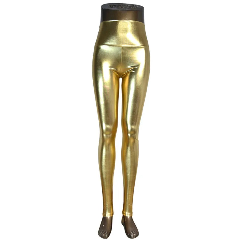 Metallic High Waist Shiny Faux Leather Stretch Leggings