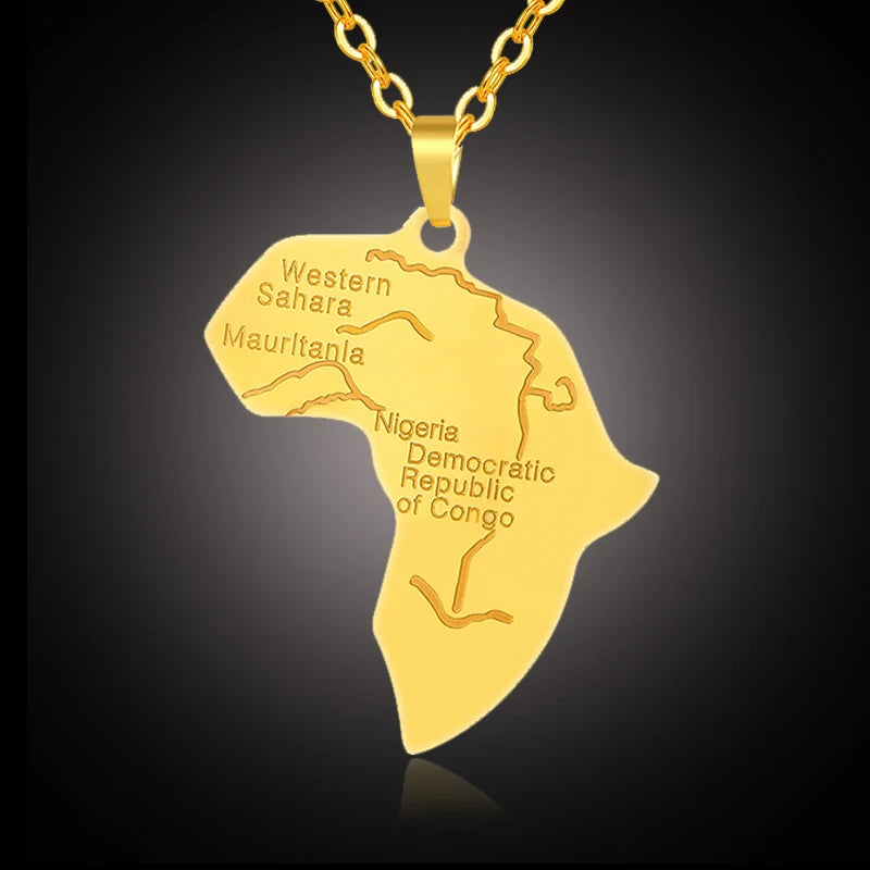 Gold Color African Nigerians Map Stainless Steel Pendant Necklace