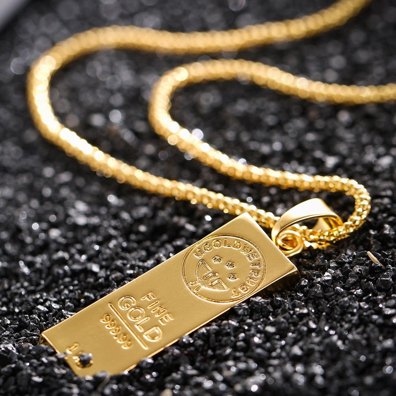 "WE TRUST" Australian Gold Color Bar Pendant Chain