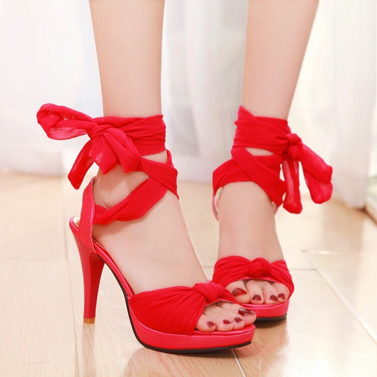 Gladiator Bowtie Up Open Toe Platform Sandal Pumps