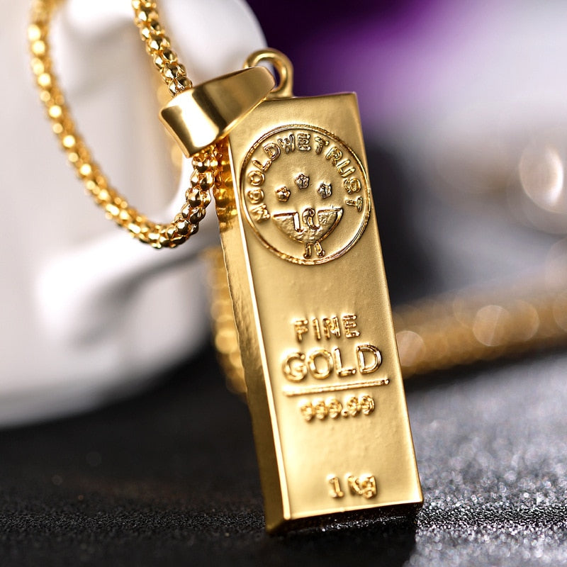 "WE TRUST" Australian Gold Color Bar Pendant Chain