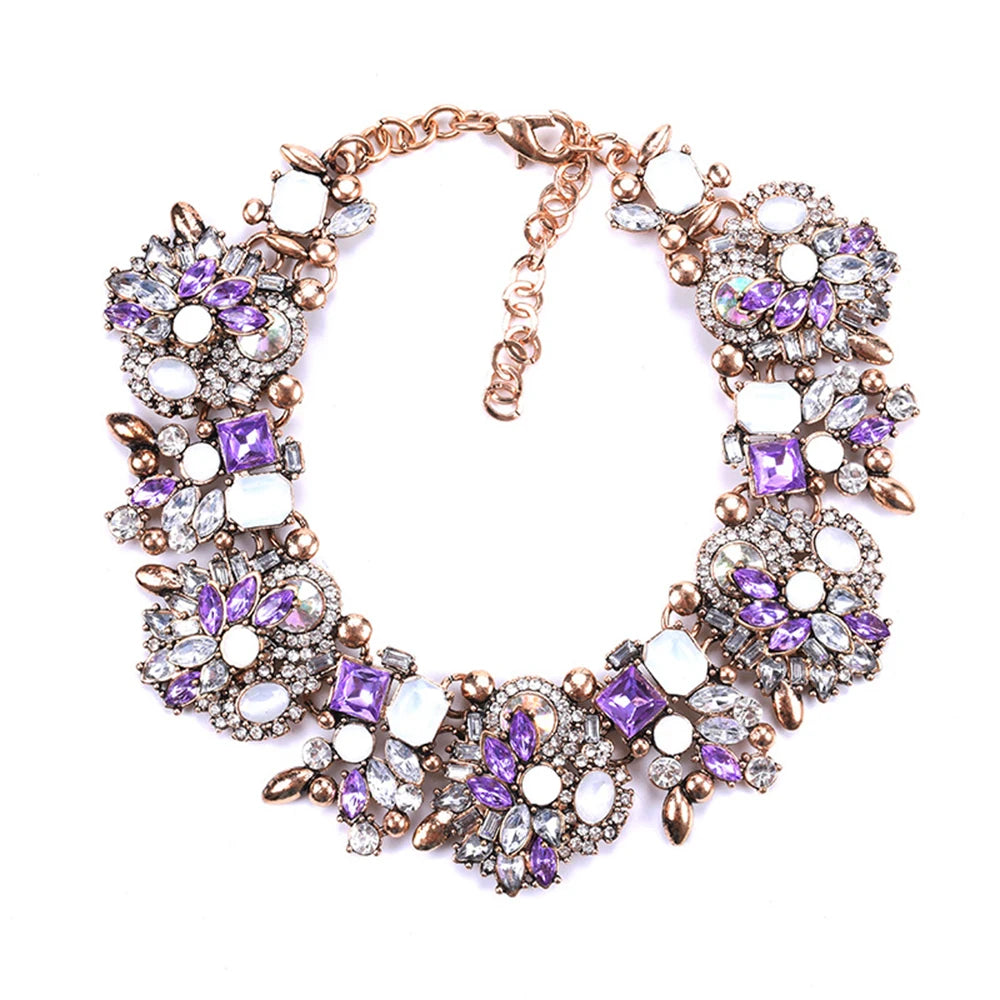 Rhinestone Flower Crystal Statement Bib Collar Choker Necklace