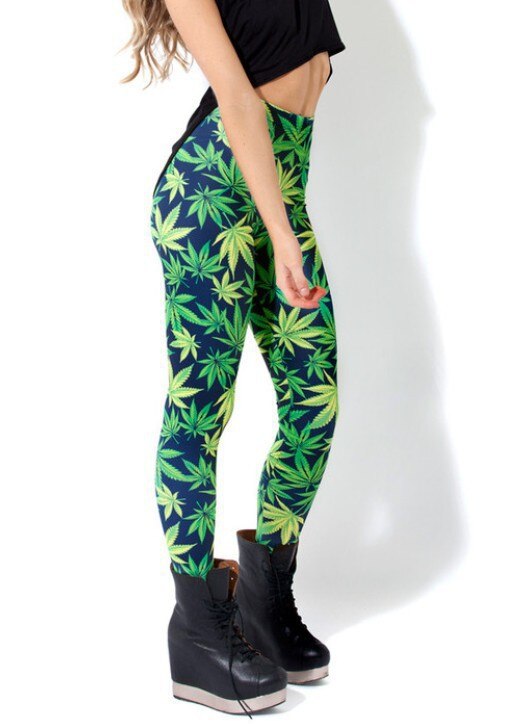 Green Weed Leaf Leggings