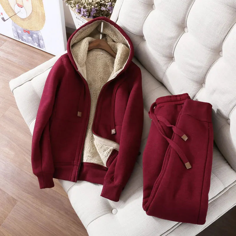 Distressed Velvet Plus Oversized Ladies Long Sleeve Hoodie Jacket + Sweatpants