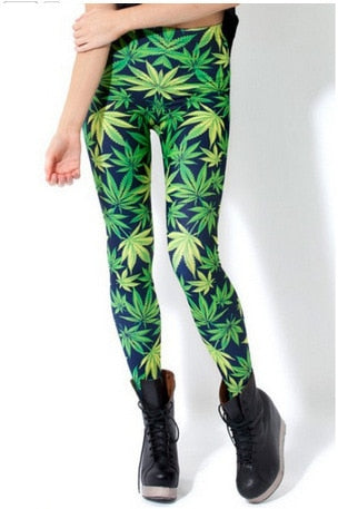 Green Weed Leaf Leggings