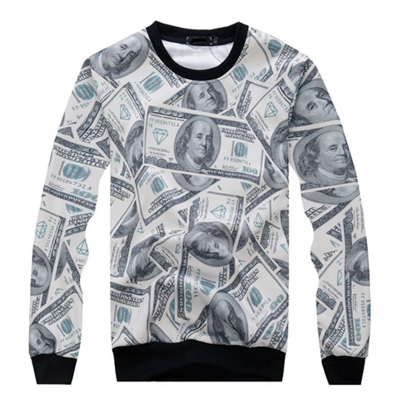 Men's Money 3D Printed O-Neck Sweatshirt + Jogger Sweatpants Tracksuit