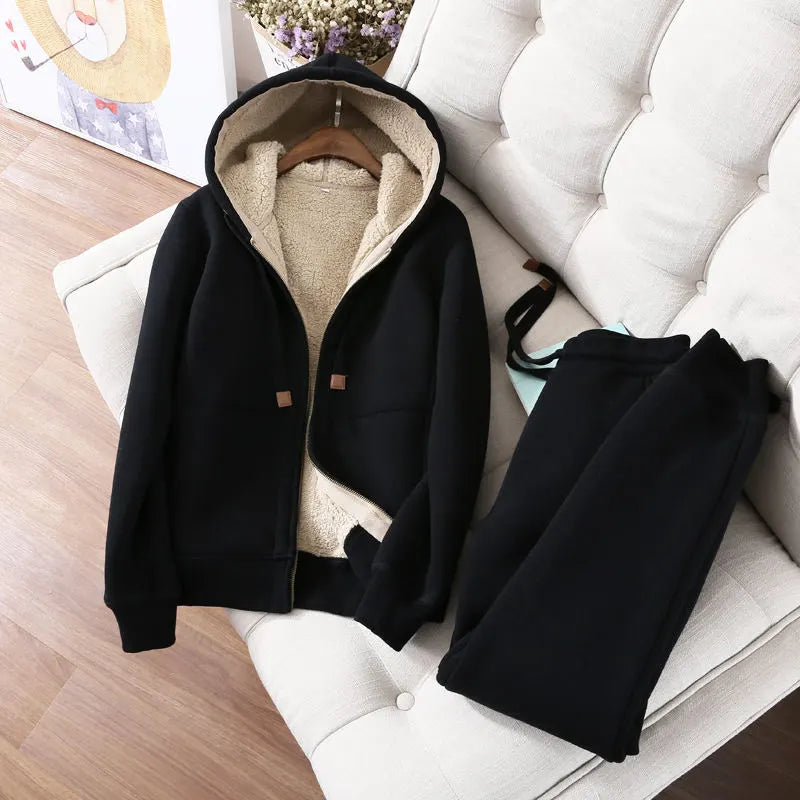 Distressed Velvet Plus Oversized Ladies Long Sleeve Hoodie Jacket + Sweatpants