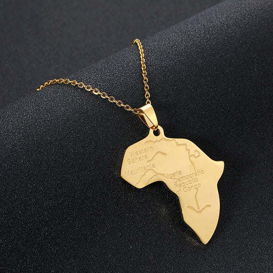 Gold Color African Nigerians Map Stainless Steel Pendant Necklace