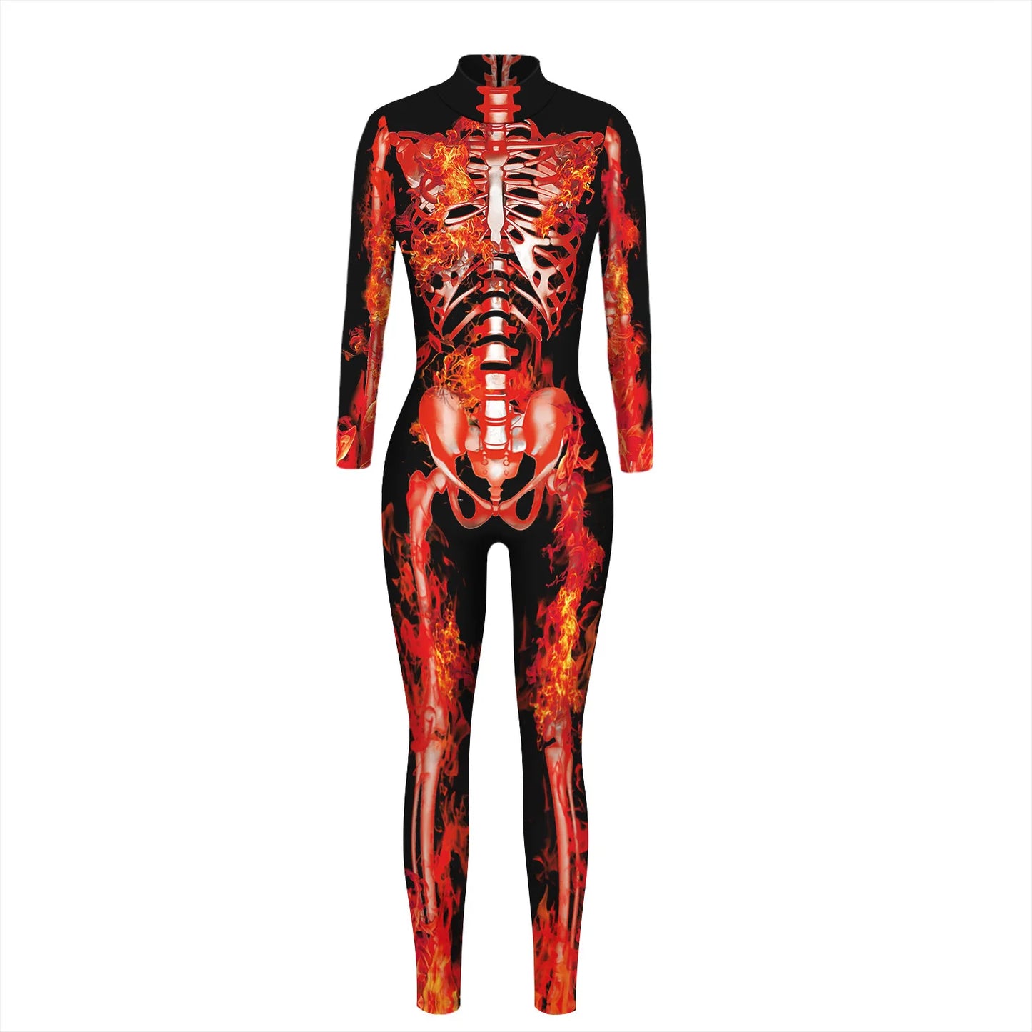 Multi-Colored 3D Graphic Printed Long Sleeve Women's Skin Tight Jumpsuit