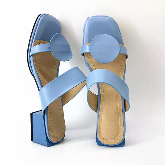 Shallow Open Toe Flat Double Strap Square Heel Women's Sandals to size 15