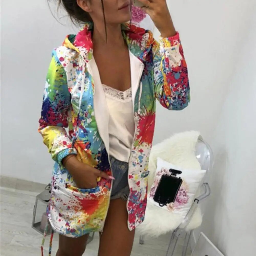 Graffiti Print Oversized Zipper Cardigan Women's Retro Sweatshirt