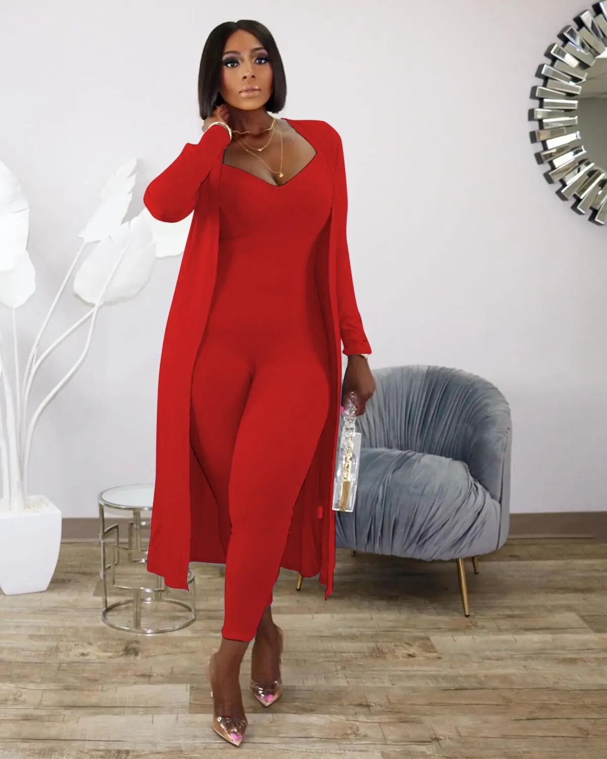 Maxi Long Sleeve Cardigan w/ Matching Jumpsuit 2-Piece Set