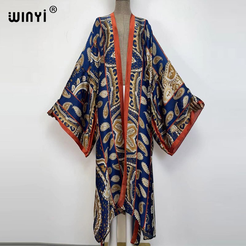 Bohemian African Batwing Sleeve Silk Maxi Cardigan Dress