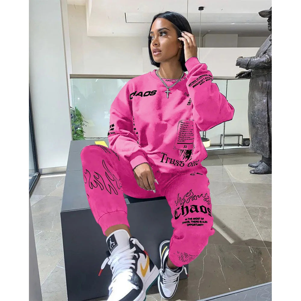 Women Tracksuit 2 Pieces Set Autumn Letter Printed Oversized Hoodies Sweatshirt Pants Suit Sweatpants Outfits Matching Sets