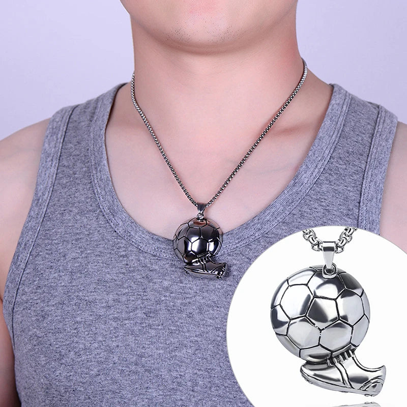 Metal Soccer Ball w/ Shoe Pendant Necklace Chain