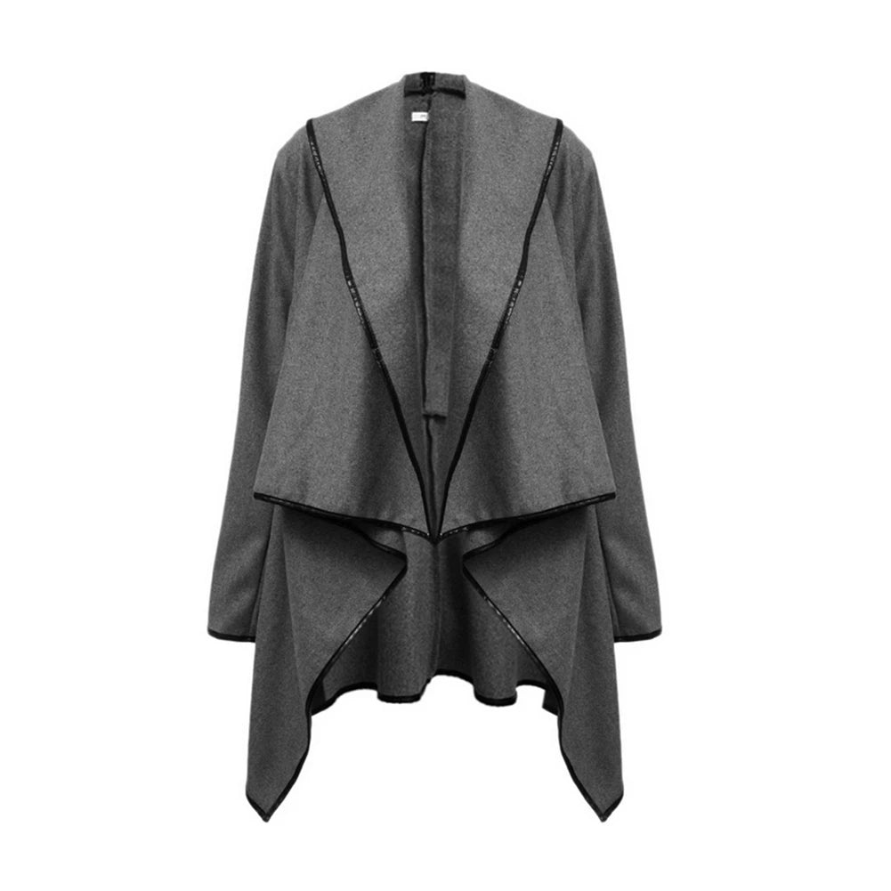 Wool Asymmetrical Women's Irregular Long Sleeve Zipper Detail Shawl Style Jacket