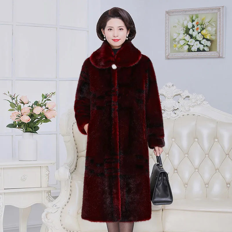 Faux Mink Fur Patchwork Women's Full Pelt Thick Trenchcoat