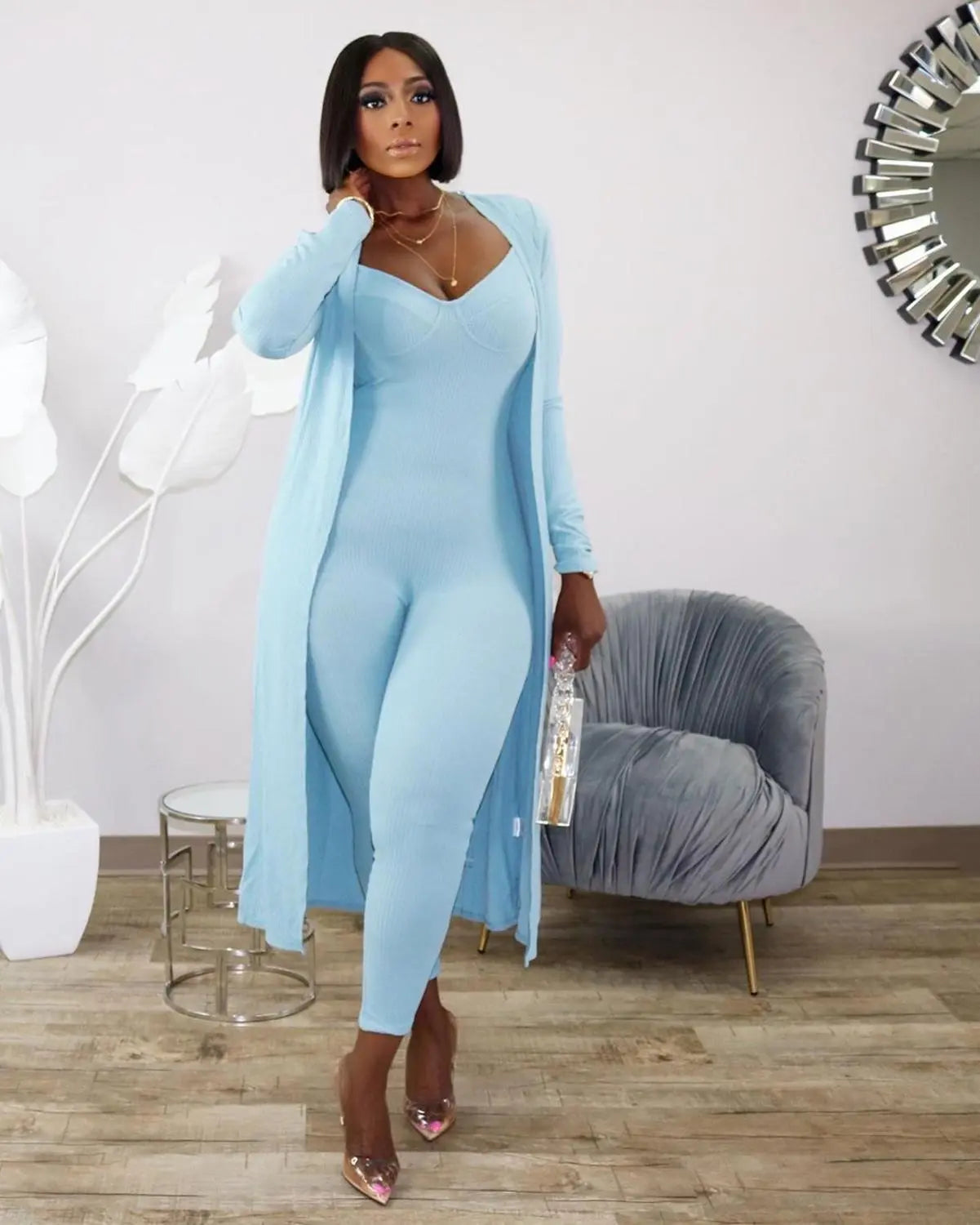 Maxi Long Sleeve Cardigan w/ Matching Jumpsuit 2-Piece Set