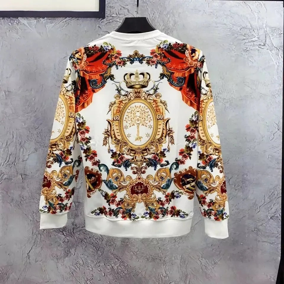 Men's Baroque Printed Rhinestone O-Neck Sweatshirt