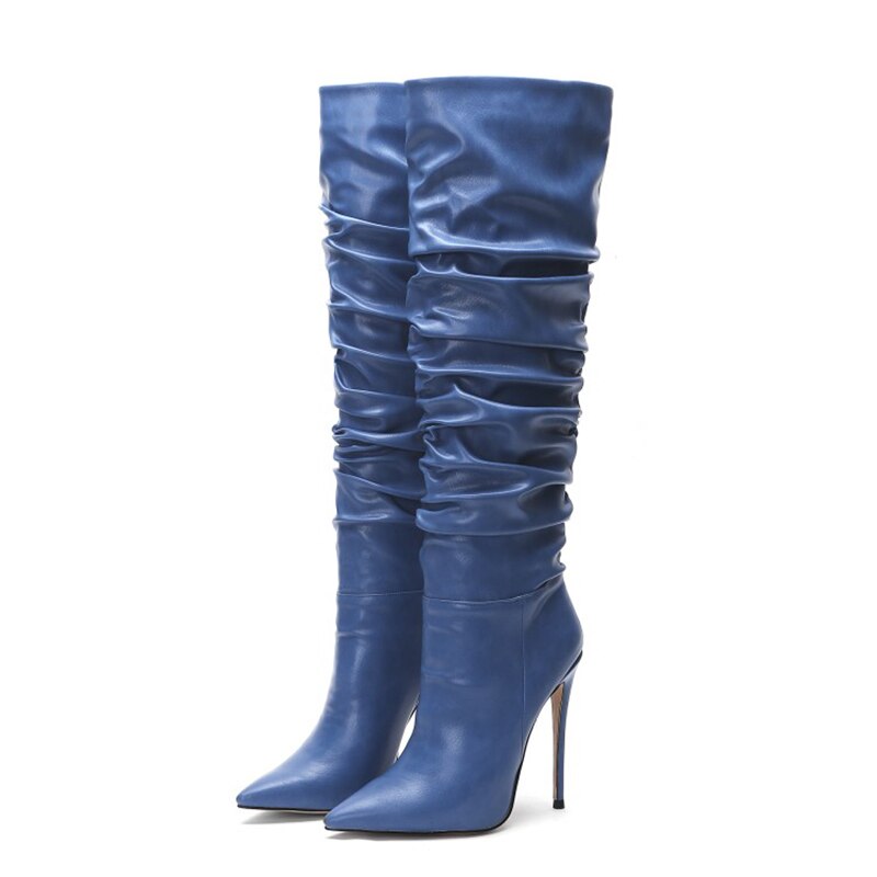 Pointed Slouch Pleated Ladies Knee High Boots