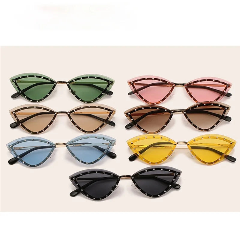 Triangle Cat-Eye Alloy Rimless Crystal Rhinestone Women's Sunglasses