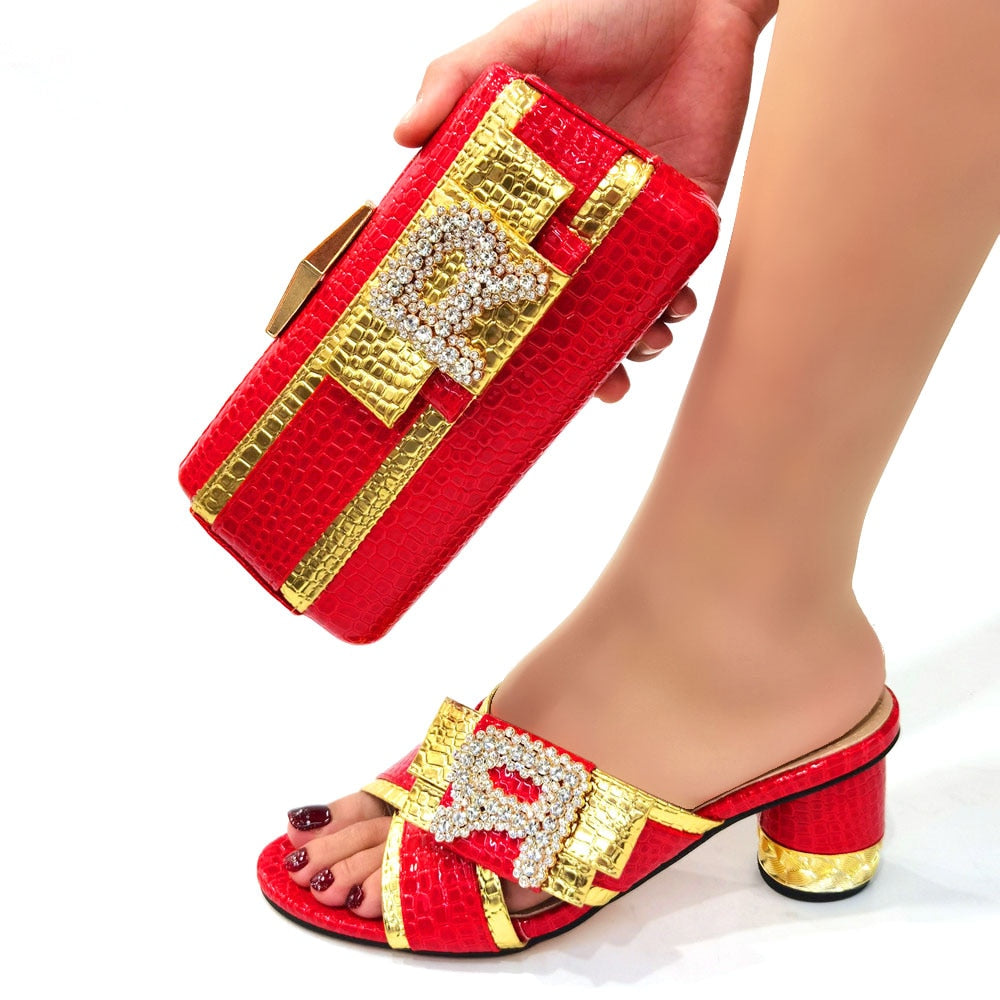 Designer Italian Rhinestone Ladies Sandals + Purse Matching Set