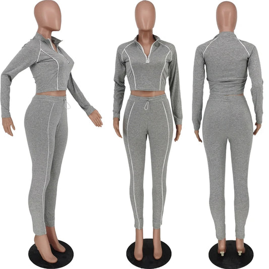 Reflective Side Striped Patchwork Ladies Tracksuit