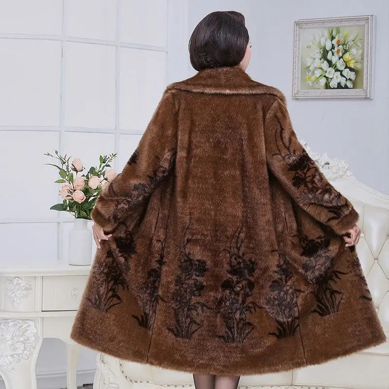 Faux Mink Fur Patchwork Women's Full Pelt Thick Trenchcoat