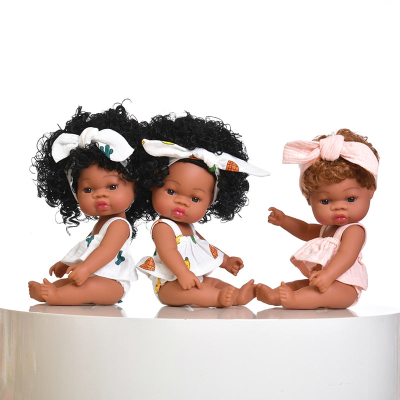 35cm African Black Girl Handmade Silicone Doll