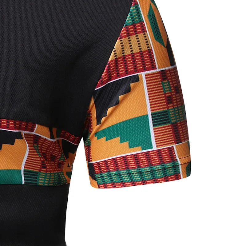 Geometric Patchwork Dashiki Print Men's Short Sleeve T-Shirt