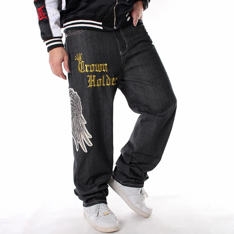 Men's Hawk Wings Skull Crown Hip Hop Denim Jeans