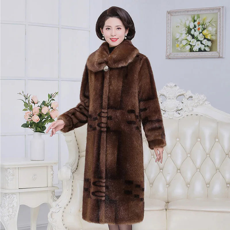 Faux Mink Fur Patchwork Women's Full Pelt Thick Trenchcoat