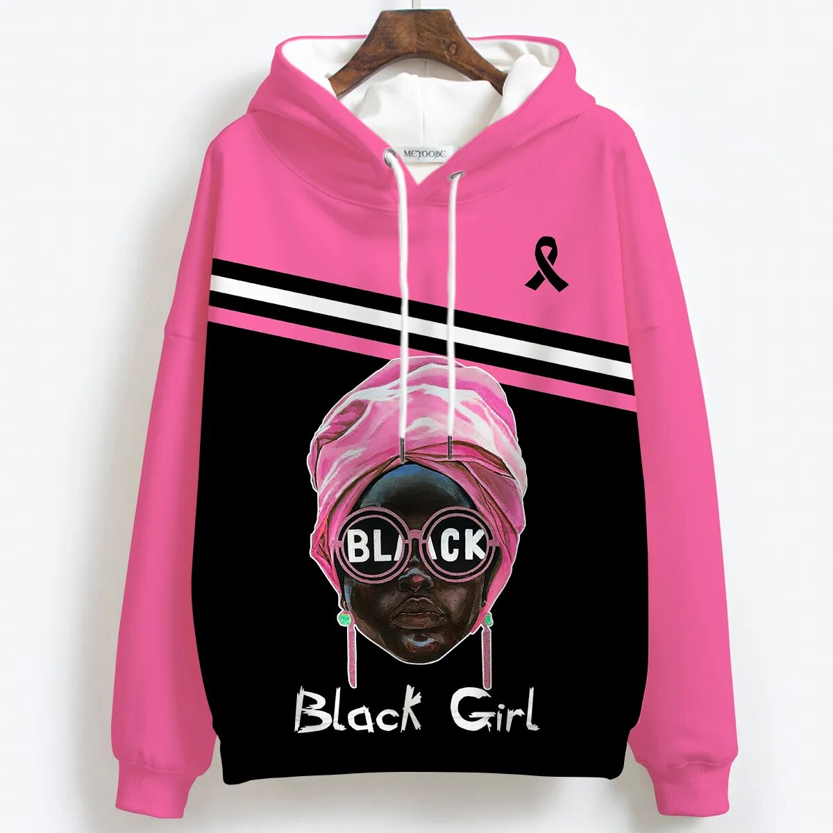 Breast Cancer Awareness 3D Print Black Woman Pullover Hoodie Sweatshirt