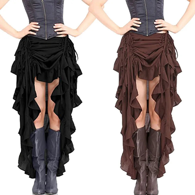 Ruffled Medieval Victorian Steampunk Midi Skirt