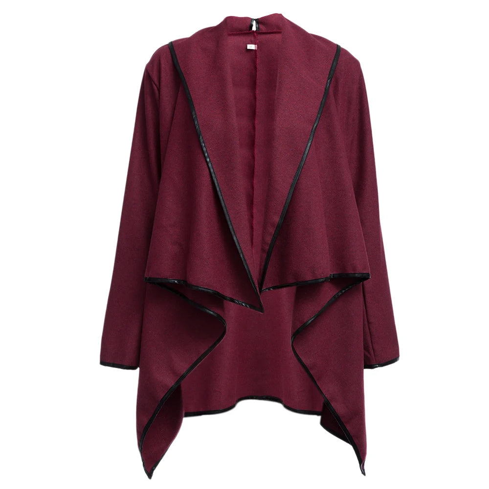 Wool Asymmetrical Women's Irregular Long Sleeve Zipper Detail Shawl Style Jacket