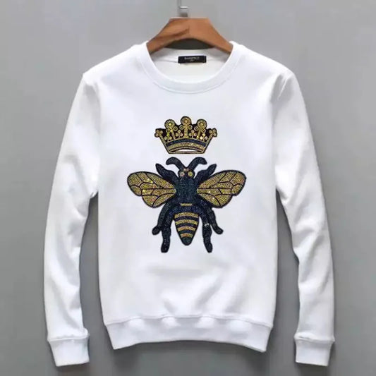 Men's Black Rhinestone Bumblebee/Skull Print Long Sleeve Hip-Hop O-Neck Sweatshirt