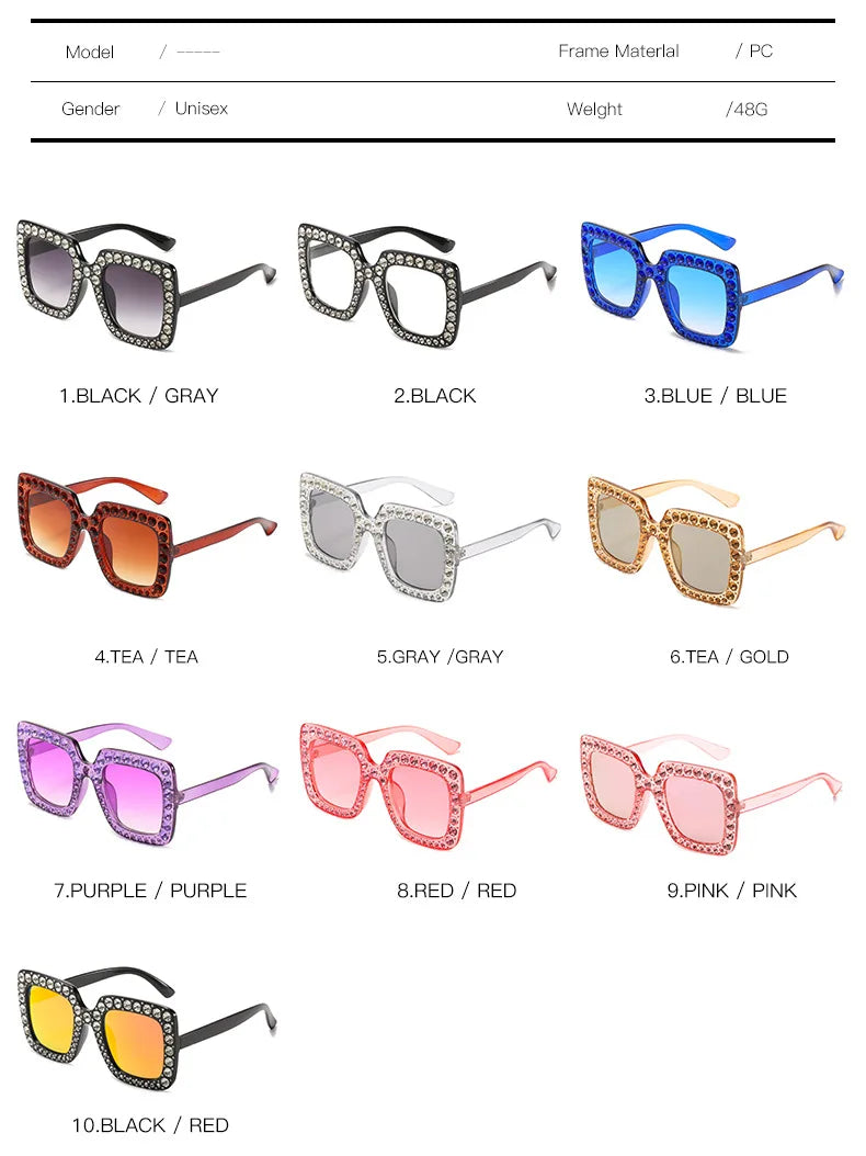 Oversized Square Rhinestone Diamond Women's UV400 Sunglasses