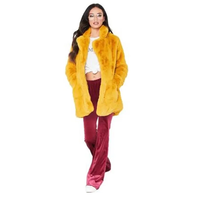 Faux Fur 3/4 Length Plus Size Ladies Loose Wool Coat to 4X