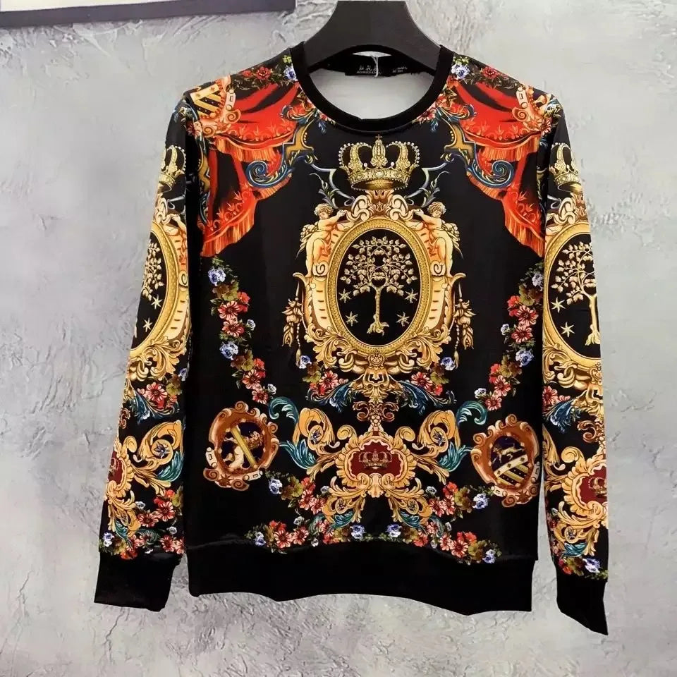 Men's Baroque Printed Rhinestone O-Neck Sweatshirt