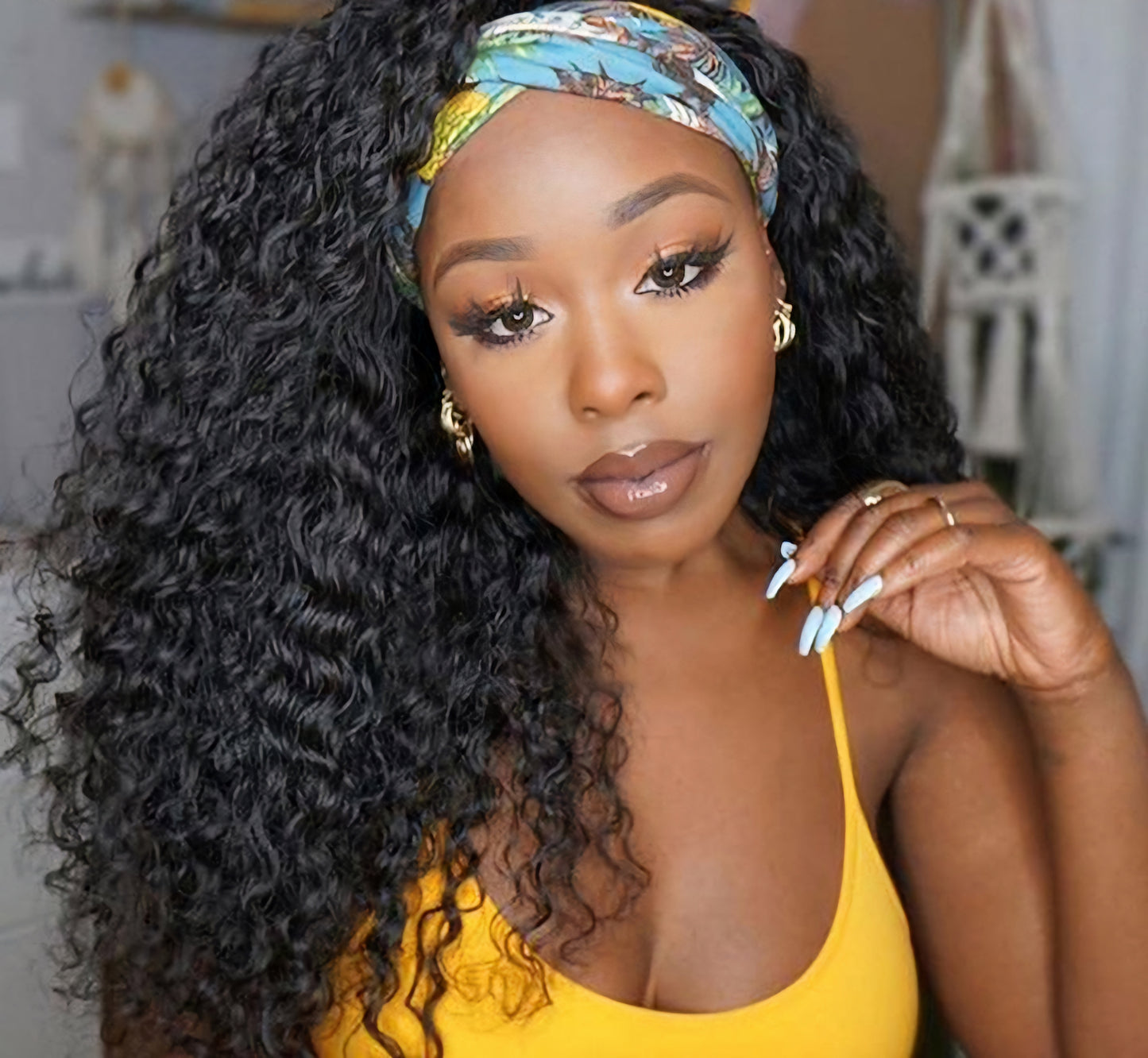 Deep Wave Brazilian 100% Human Hair Curly Headband Wig