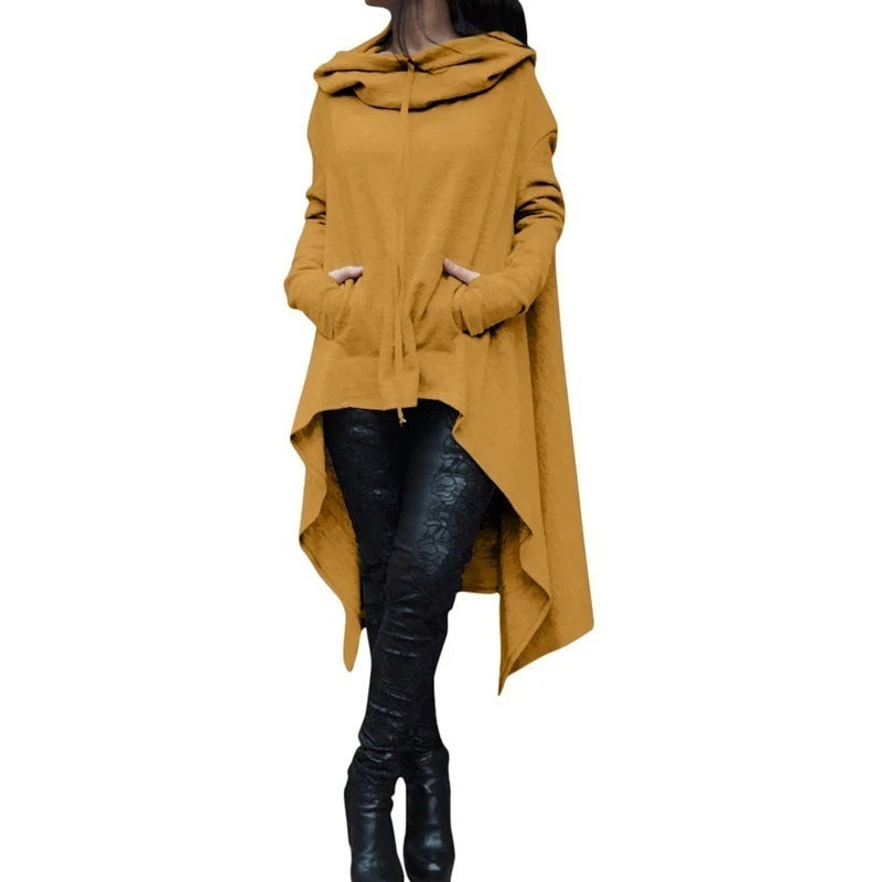 Oversized Pullover Solid Women's Maxi Hooded Sweatshirt w/ Front Pocket to 4X Plus Size