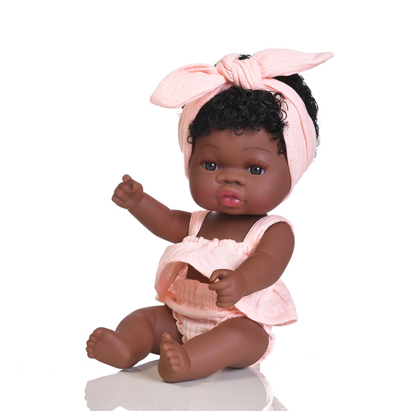 35cm African Black Girl Handmade Silicone Doll