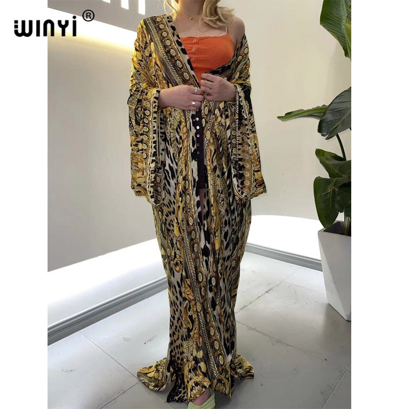 Bohemian African Batwing Sleeve Silk Maxi Cardigan Dress