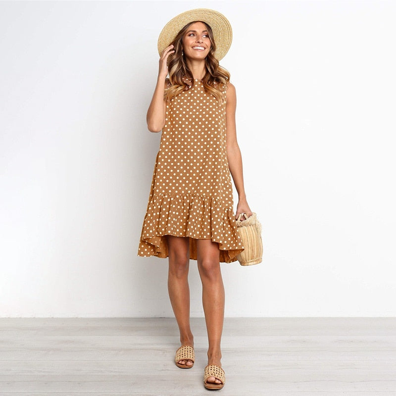 Polka Dot Chiffon Sleeveless Mini Sundress Plus to 3X